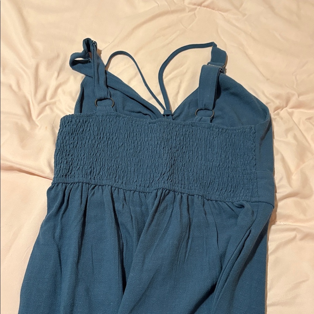 Blue V-Neck Wide-Leg Jumpsuit - Picture 3 of 3